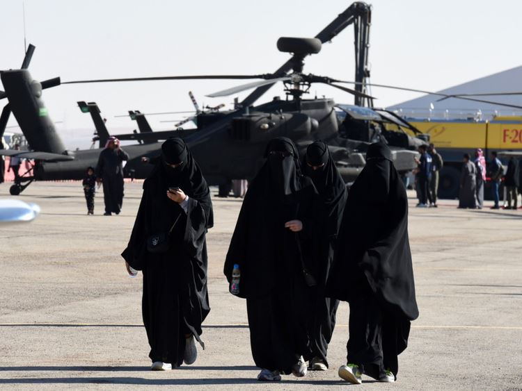Saudi women attend an aviation exhibition in Riyadh